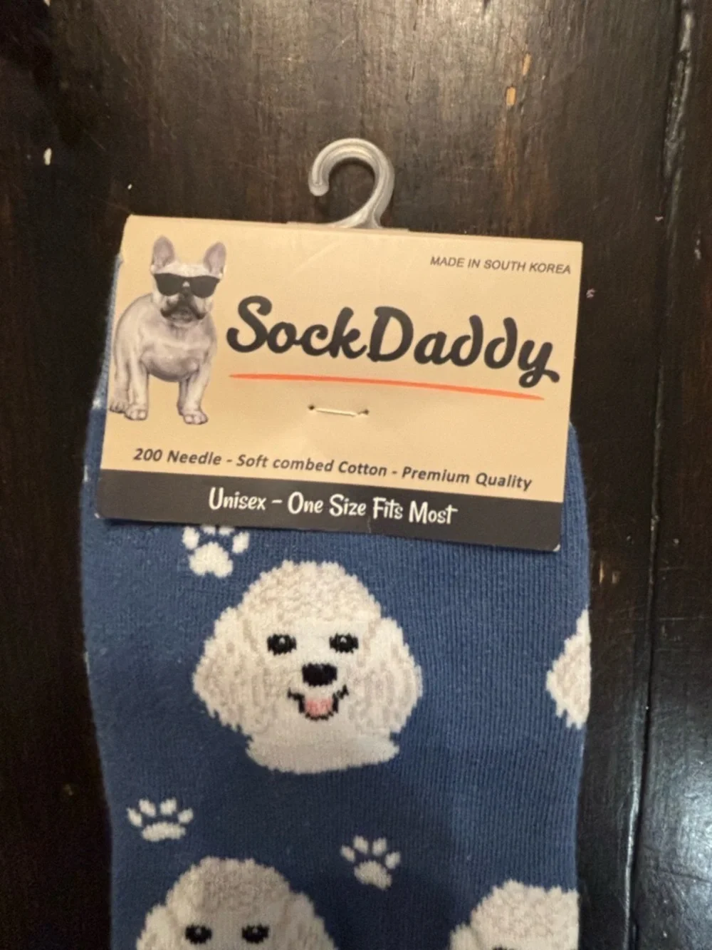 NWT ✨ Sock Daddy Blue with white Poodle Dog Pattern Crew Socks - unisex